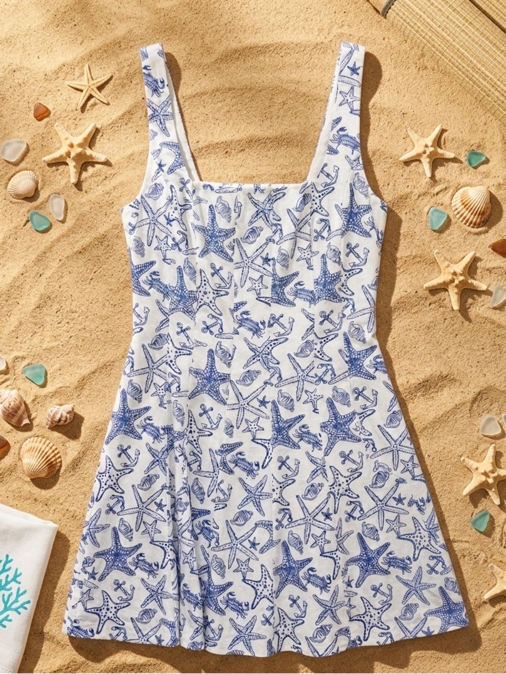 Avec Les Filles Blue and White Starfish Mini Dress Cotton NWT Anthropologie